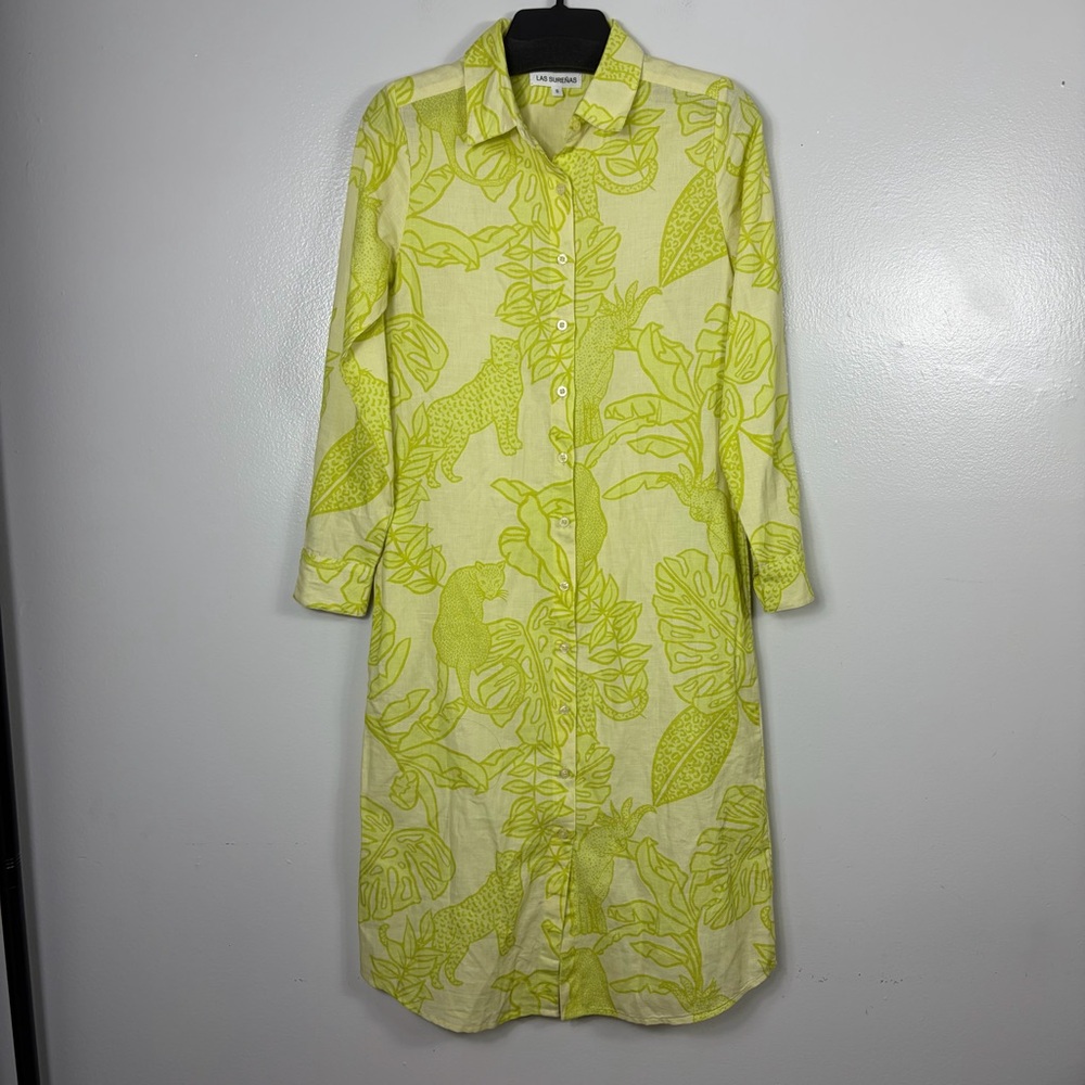 Las Surenas Lime Leopard Leaf Print Button-Front … - image 2